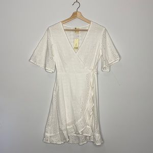 Japna White Eyelet Wrap Dress